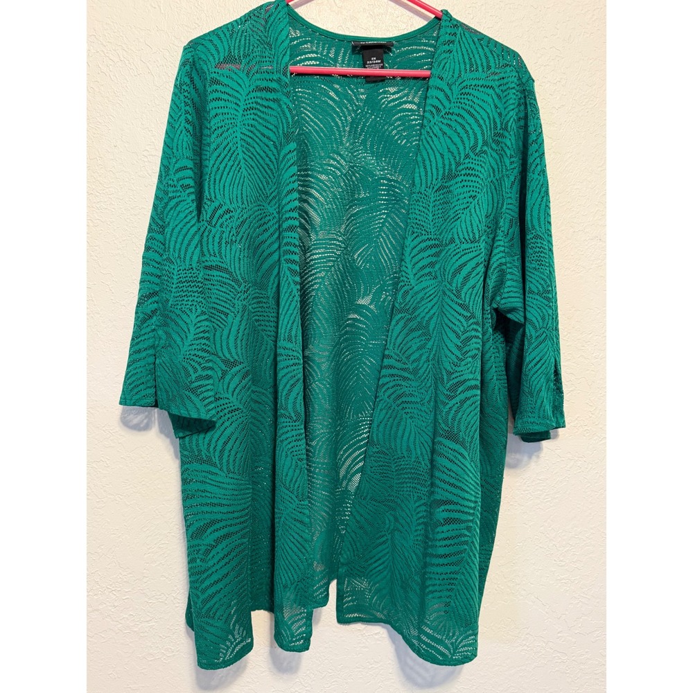 AnyWear by Catherines Green Palm Leaf Pointelle Cardigan Plus 2X 22 24W